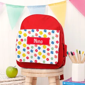 Personalised Girl's Patterned Red Rucksack