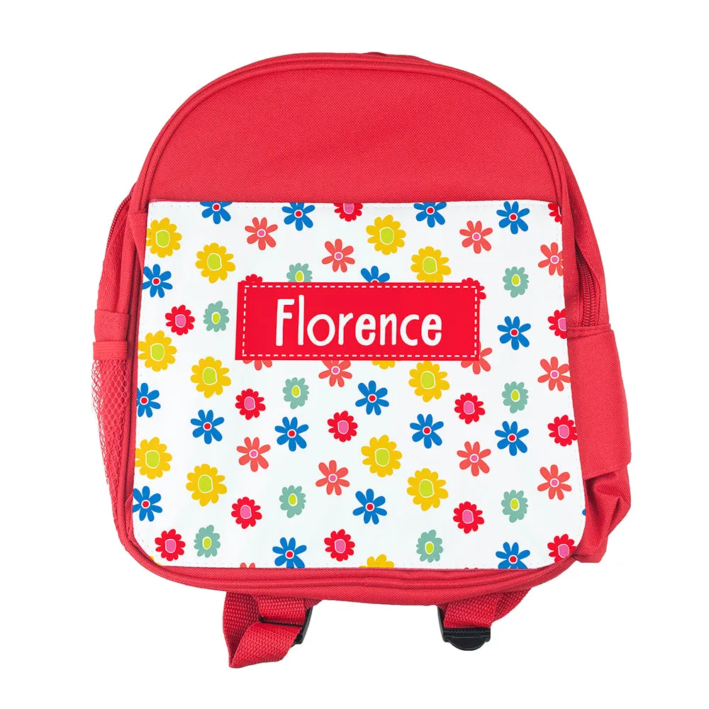 Personalised Girl's Patterned Red Rucksack