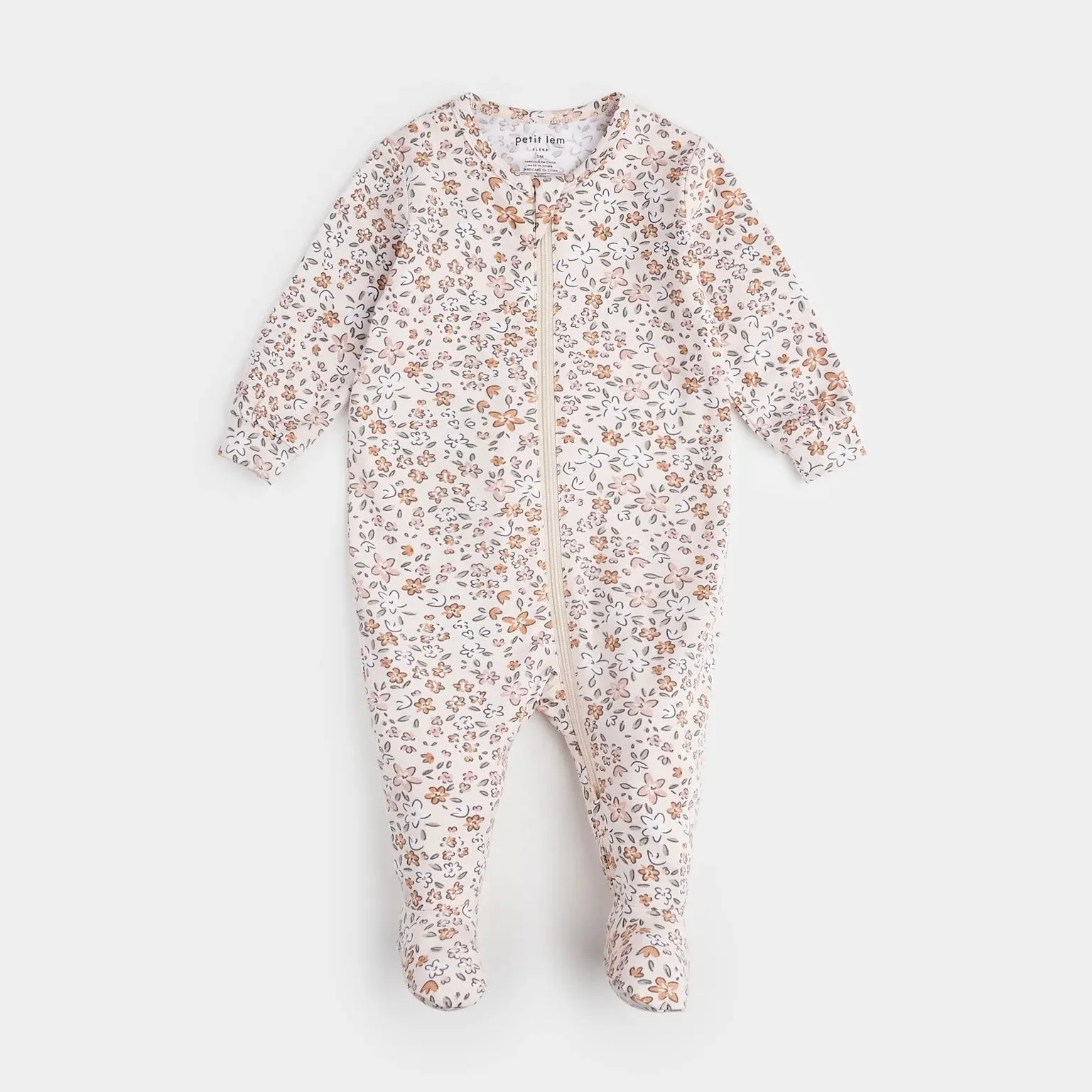 Petit Lem Floral Spray on Light Pink Footed Sleeper