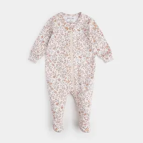 Petit Lem Floral Spray on Light Pink Footed Sleeper