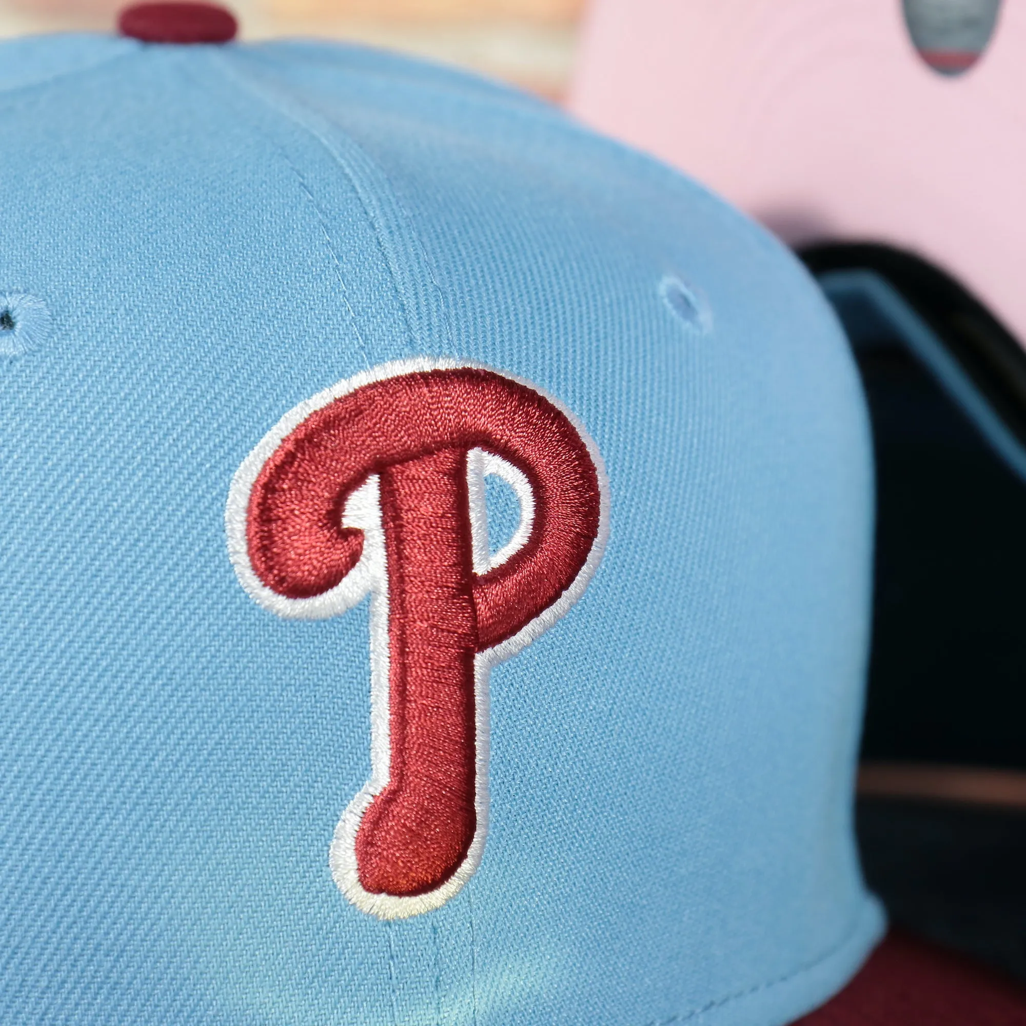 Philadelphia Phillies 2008 World Series Side Patch Cooperstown Pink Bottom 59Fifty Fitted Cap | Sky Blue