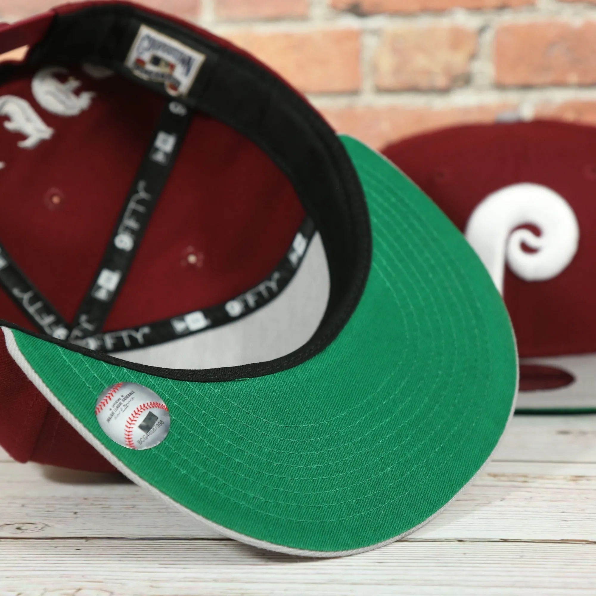 Philadelphia Phillies Cooperstown Green Bottom White Back Letter Arch 9Fifty Snapback | Back Word Arch Maroon 9Fifty