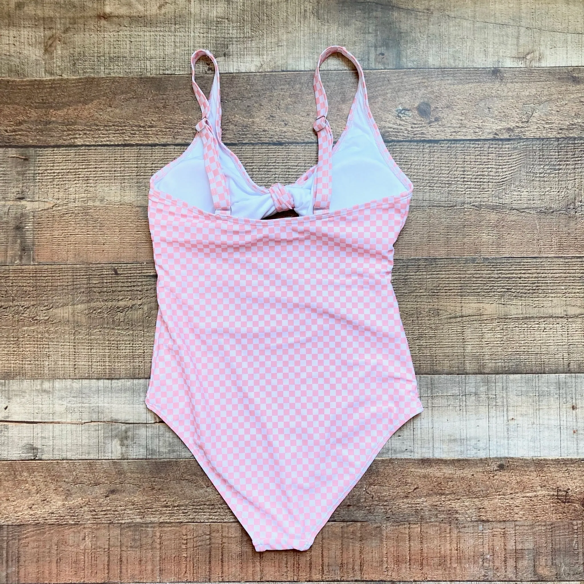 Pink Lily Pink Checkered with Faux Front Tie and Cut Out Padded One Piece NWOT- Size M (we have matching boy's swim trunks)