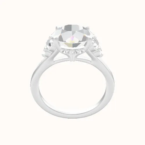 Plain Band with Round Sidestone Trio Engagement Ring With Front set gallery Head