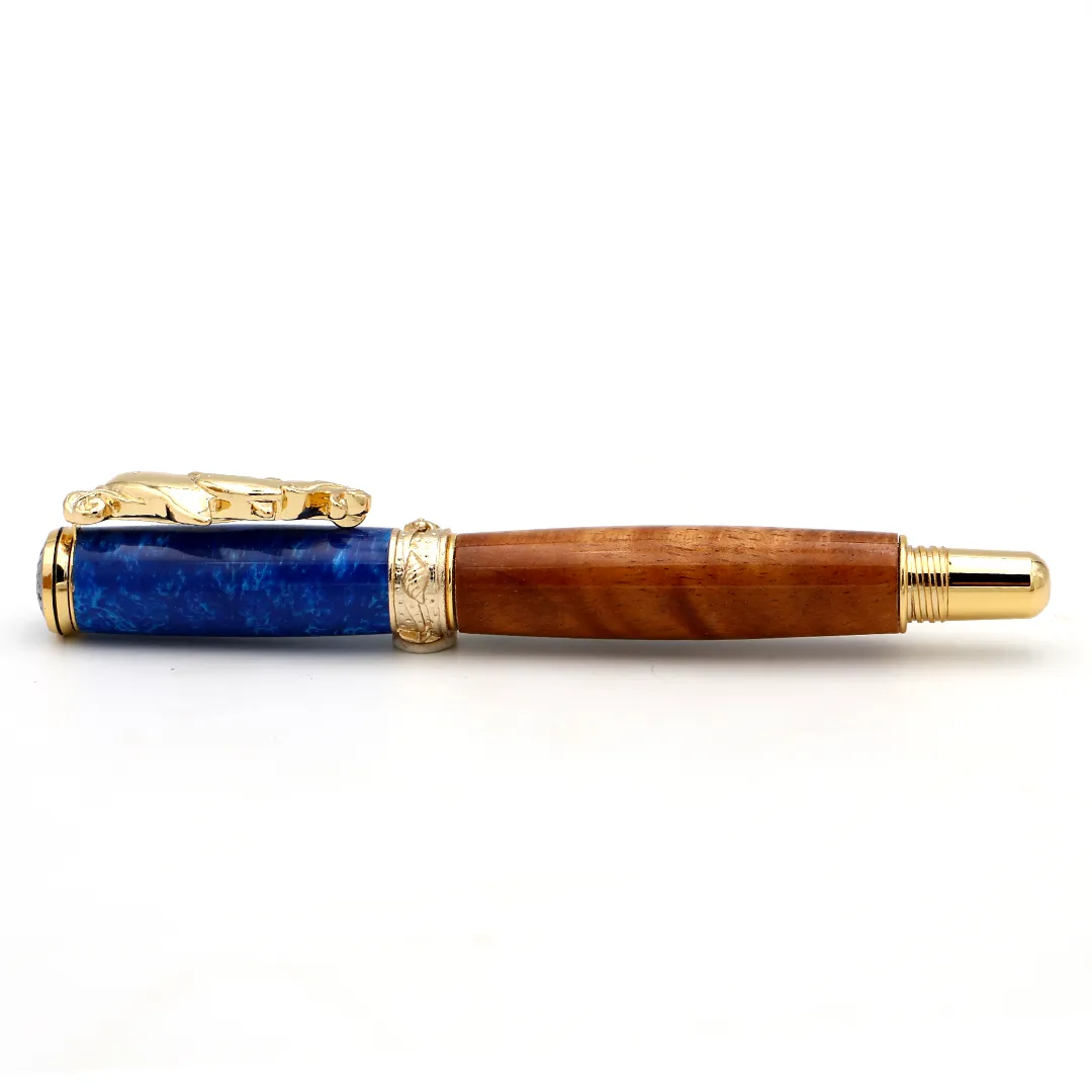 Premium Curly Hawaiian Koa Dolphin Pen - 24kt Gold