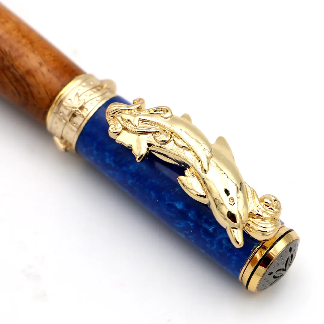 Premium Curly Hawaiian Koa Dolphin Pen - 24kt Gold