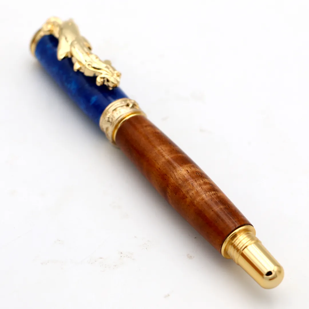 Premium Curly Hawaiian Koa Dolphin Pen - 24kt Gold