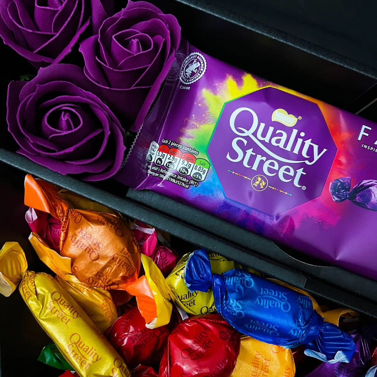 Quality Street Signature Chocolate Bouquet With Purple Roses