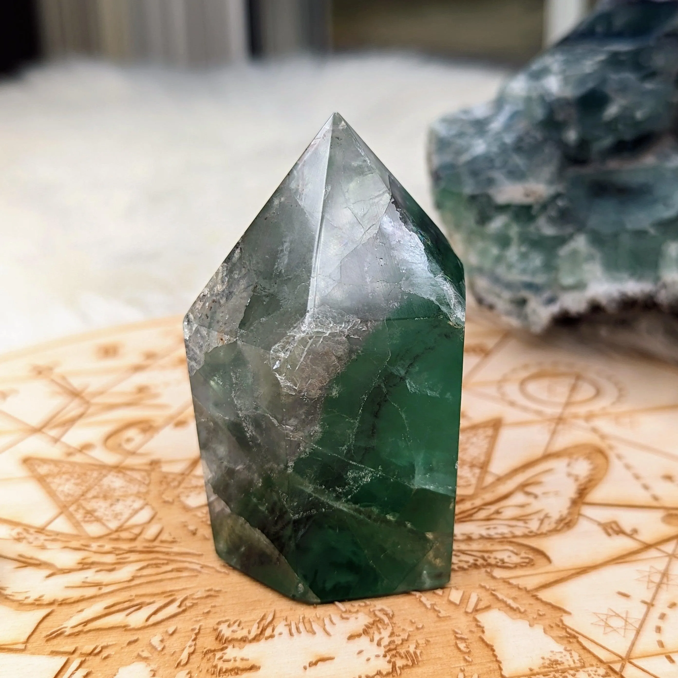 Rainbow Flourite Carving ~Small Display Generator ~ Stunning Greens with Rainbow Inclusions