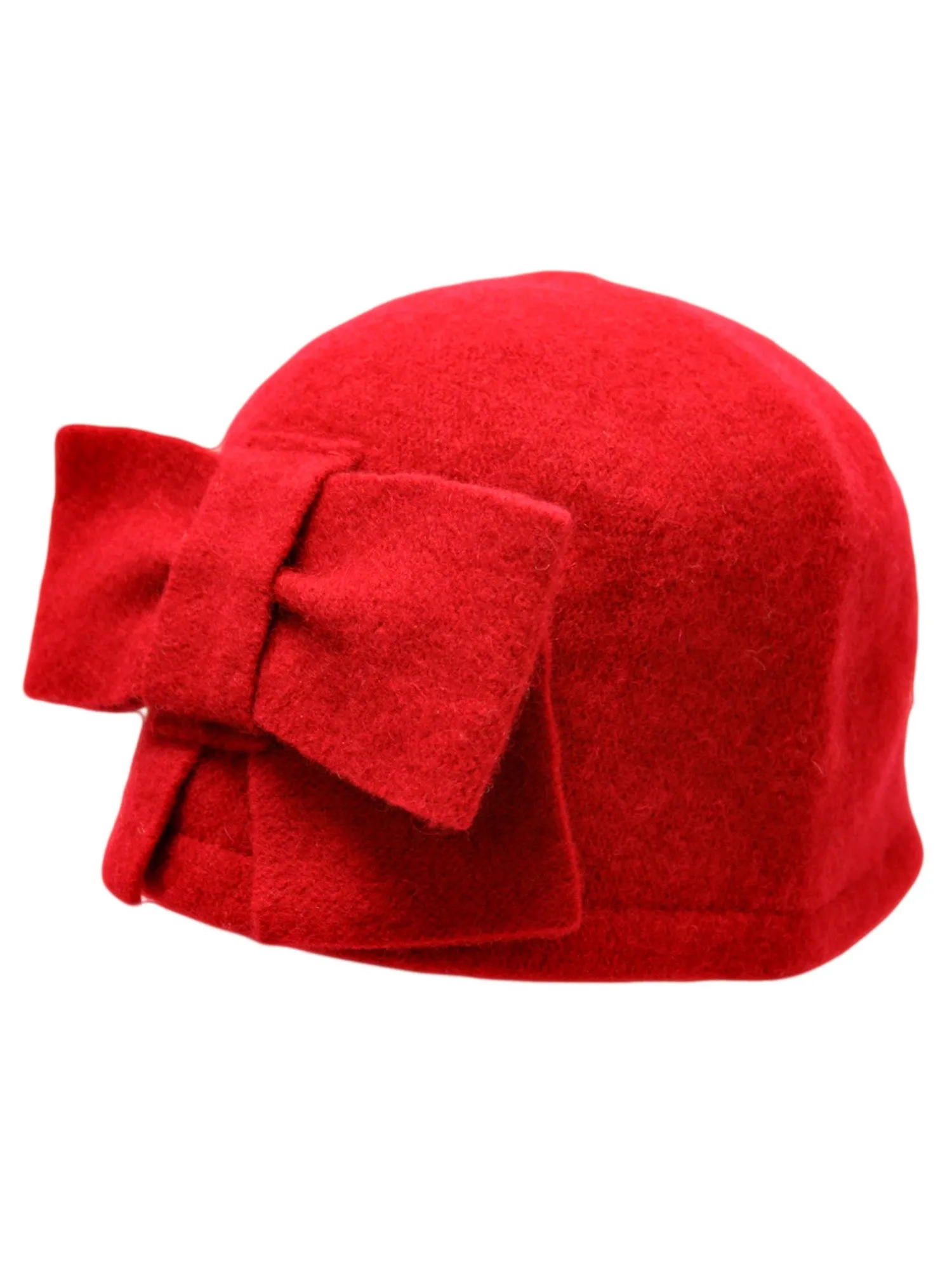 Red Simple Wool Pillbox Hat With Bow