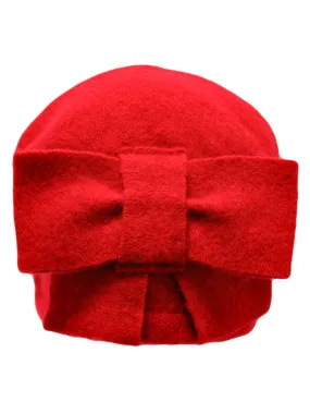 Red Simple Wool Pillbox Hat With Bow