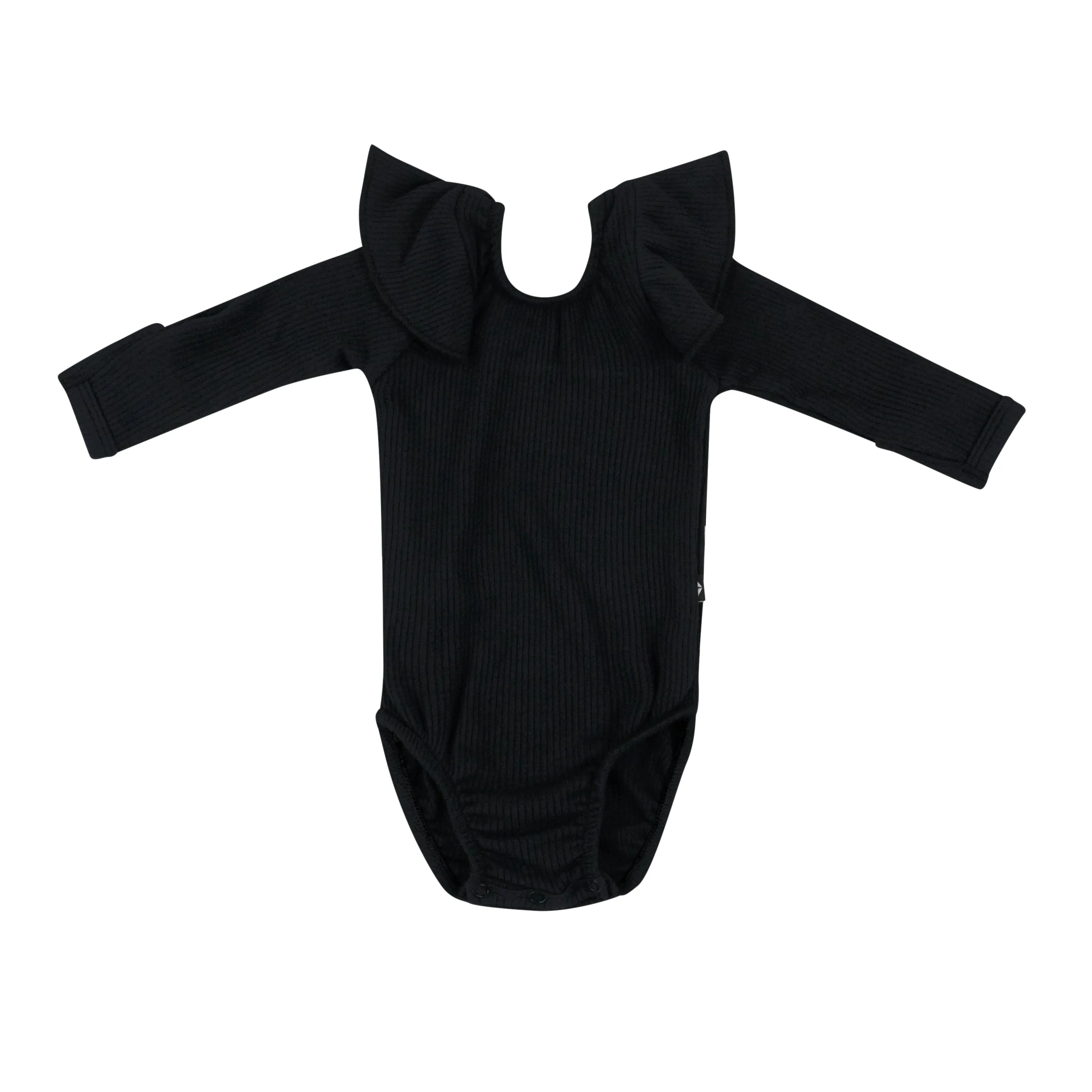 Ribbed Long Sleeve Ruffle Leotard in Midnight