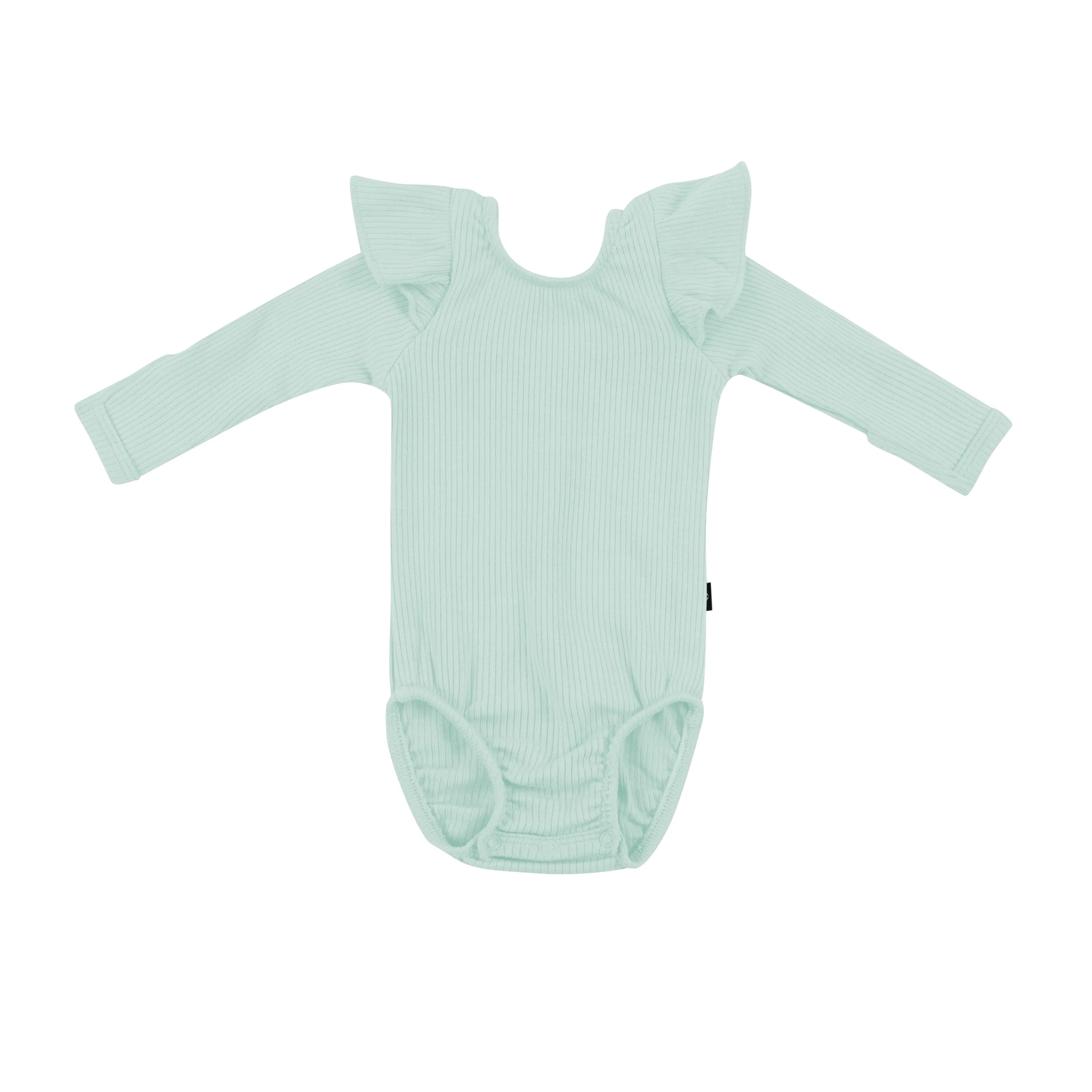 Ribbed Long Sleeve Ruffle Leotard in Sage