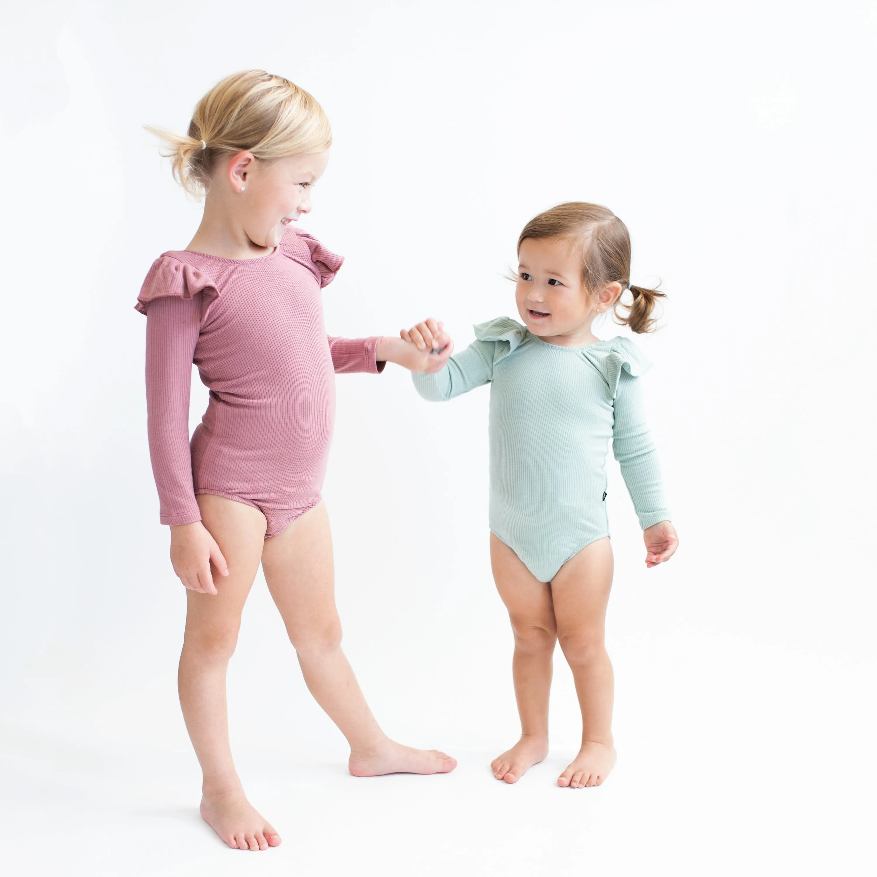 Ribbed Long Sleeve Ruffle Leotard in Sage