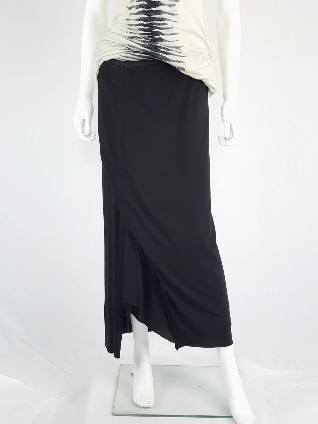 Rick Owens Lilies black maxi skirt with front drape