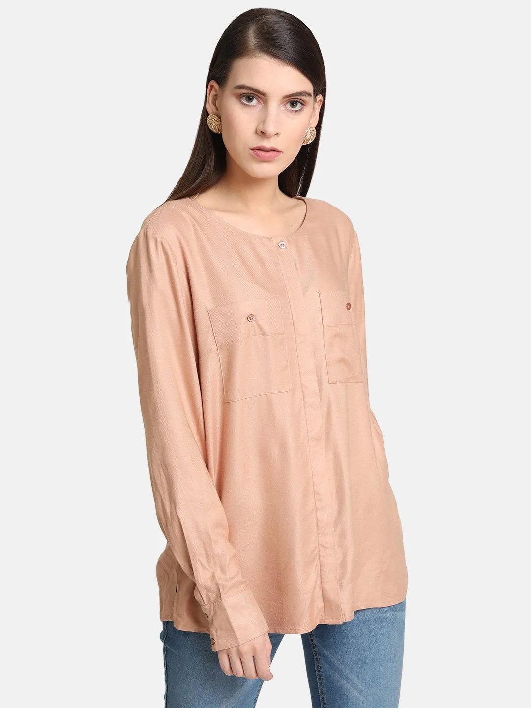 Round Neck Shirt With Front Hidden Placket Detail