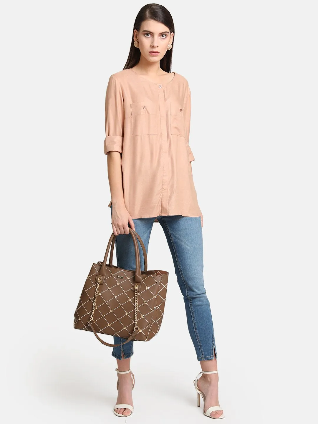 Round Neck Shirt With Front Hidden Placket Detail