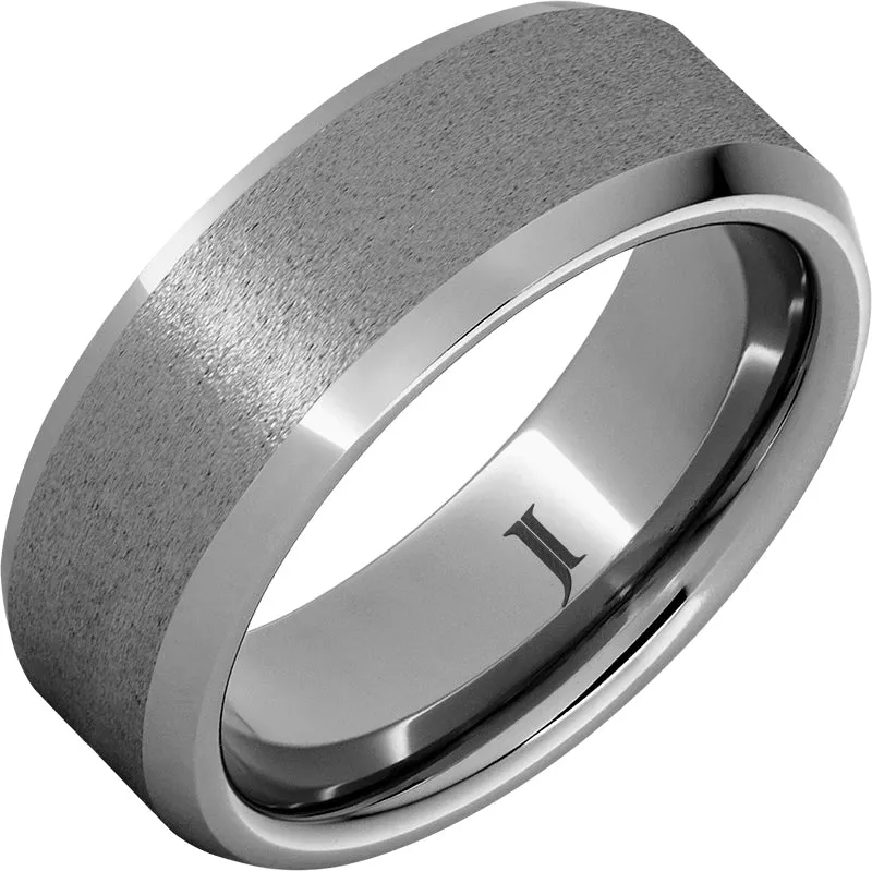 Rugged Tungsten Beveled Edge Ring with Stone Finish