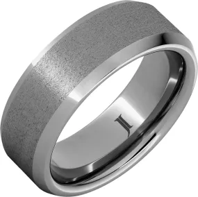 Rugged Tungsten Beveled Edge Ring with Stone Finish