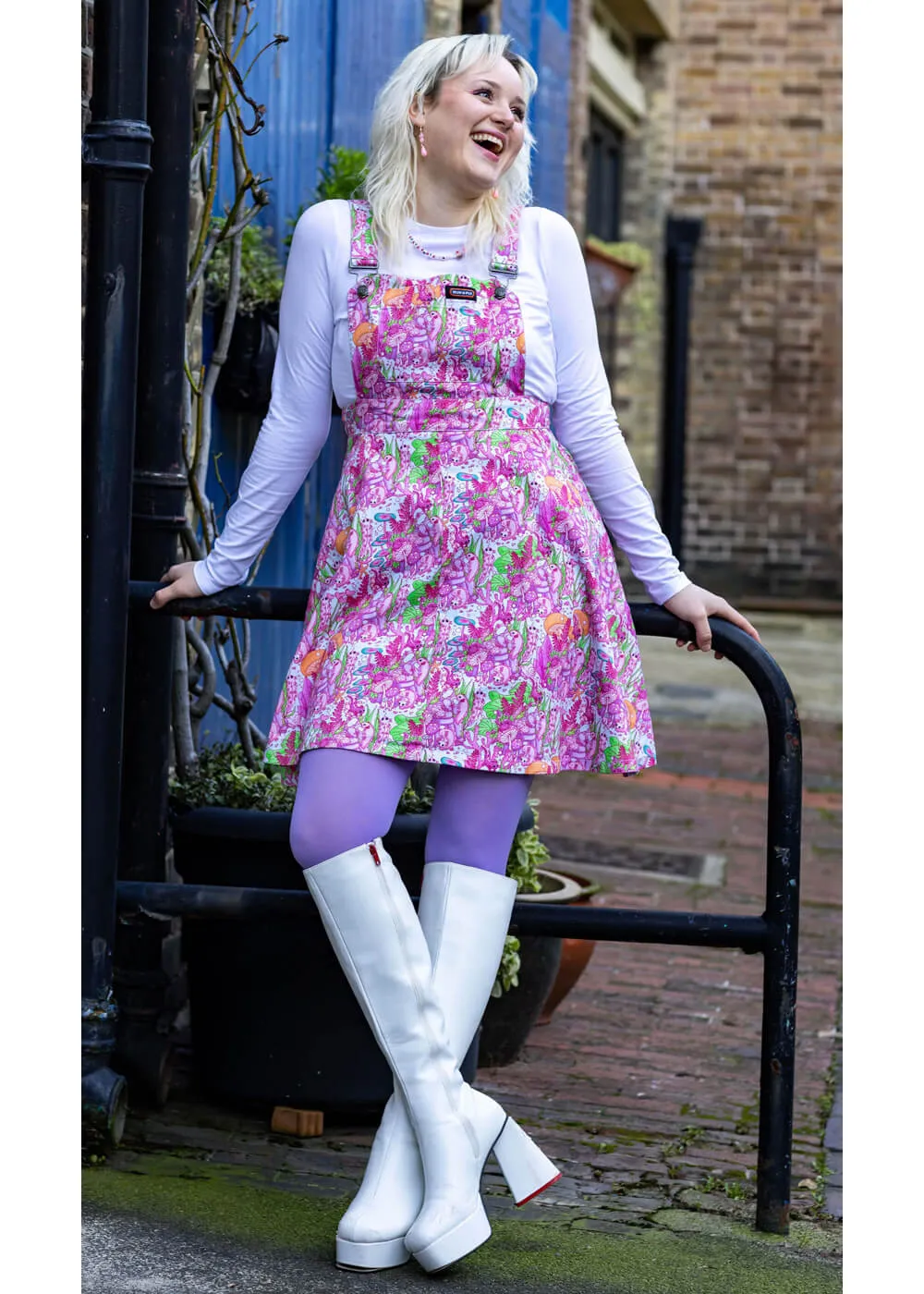 Run & Fly Axoloth Pinafore 70's Swing Dress Pink