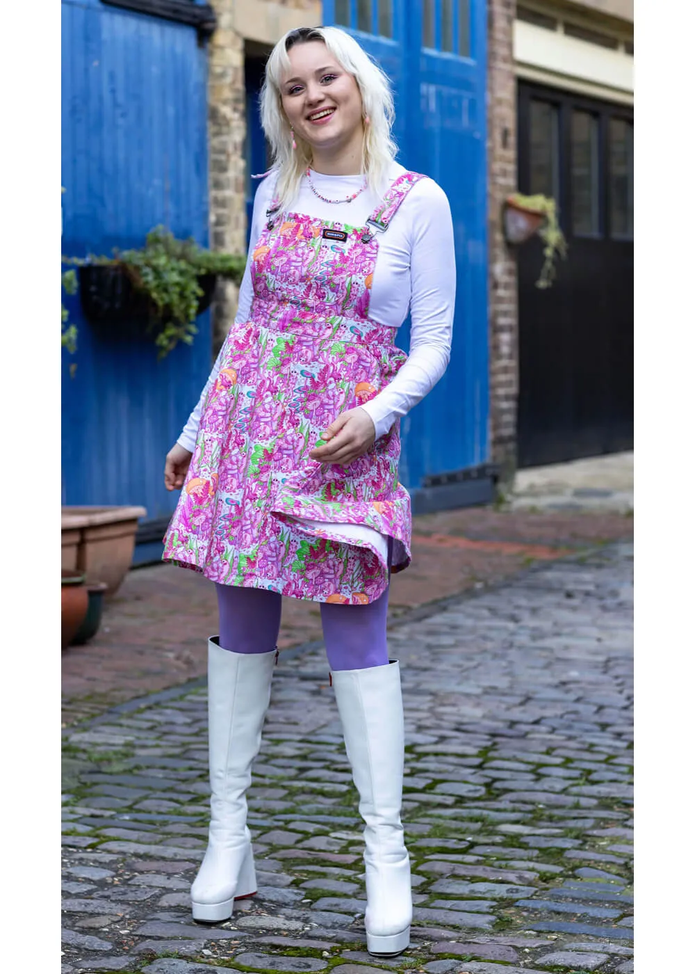 Run & Fly Axoloth Pinafore 70's Swing Dress Pink