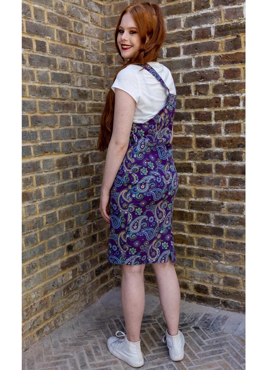 Run & Fly Paisley Twill 70's Pinafore Dress Purple