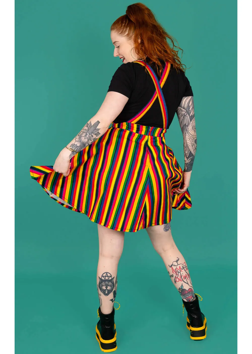 Run & Fly Rainbow Striped Pinafore 70's Swing Dress Multi