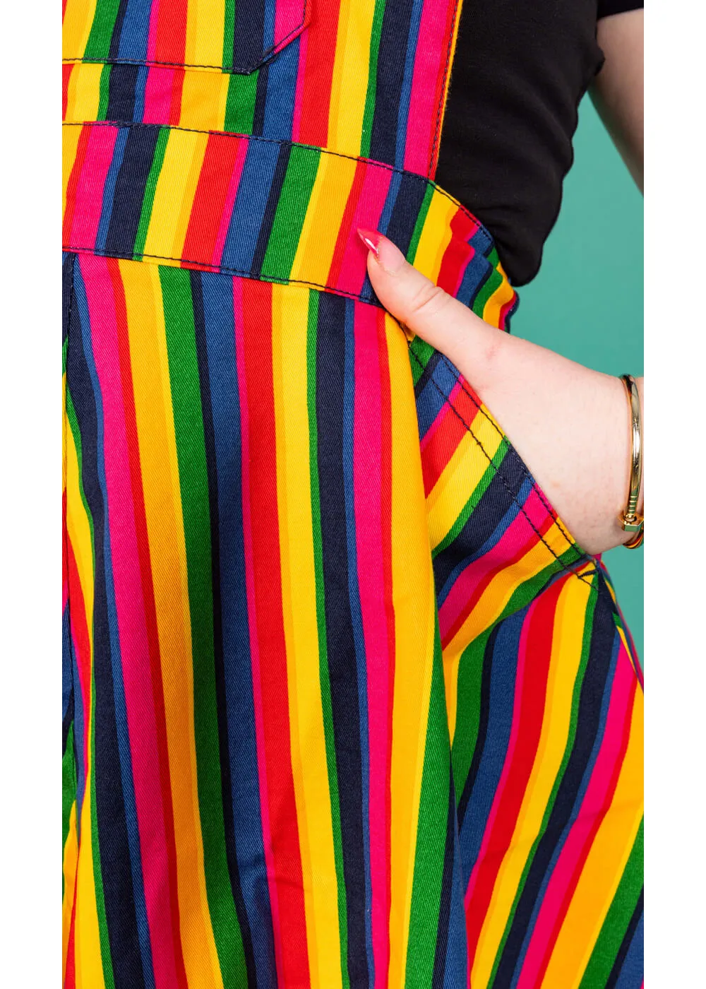 Run & Fly Rainbow Striped Pinafore 70's Swing Dress Multi