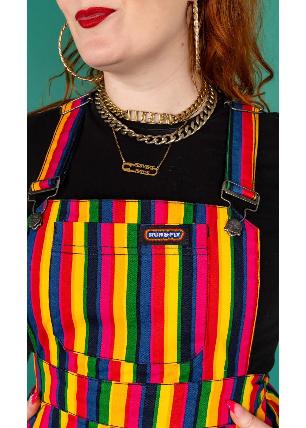 Run & Fly Rainbow Striped Pinafore 70's Swing Dress Multi