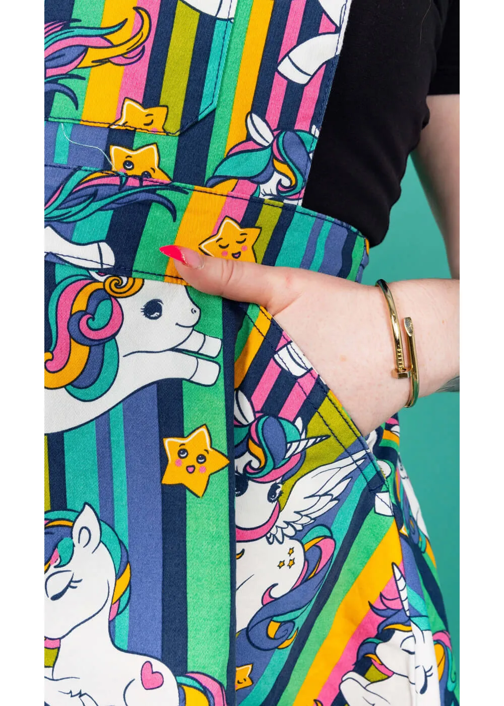 Run & Fly Unicorn Stripes Pinafore 70's Swing Dress Multi