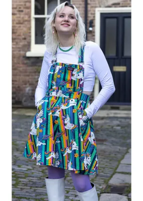 Run & Fly Unicorn Stripes Pinafore 70's Swing Dress Multi