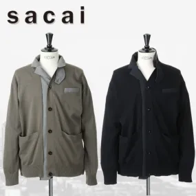 sacai  |Wool Street Style Plain Cotton Asymmetry Designers Cardigans