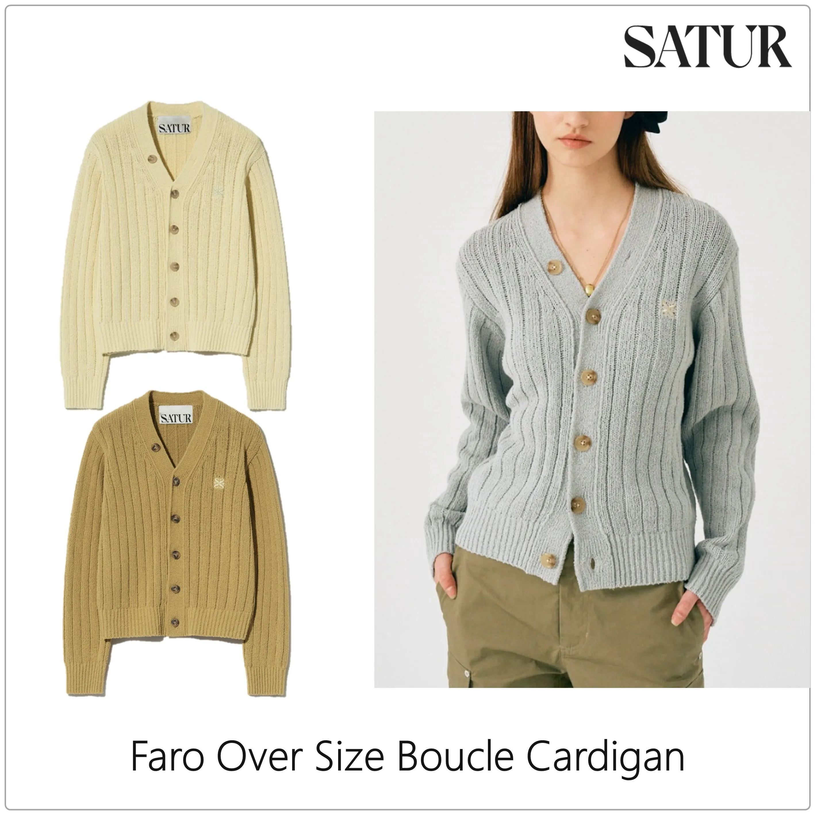 SATUR  |Street Style Long Sleeves Plain Cotton Logo Cardigans