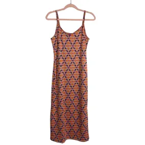 Scoop Tan with Orange/Brown/Pink Printed Front Slit Dress- Size S