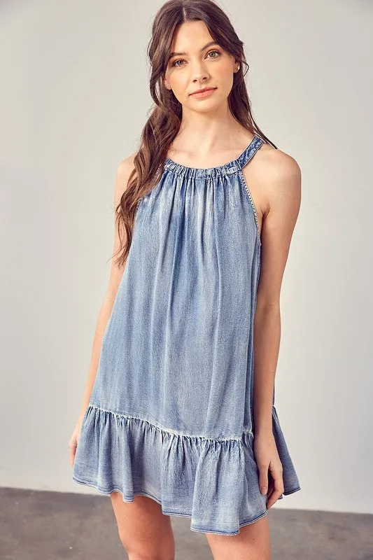 SHIRRED HALTER NECK DRESS