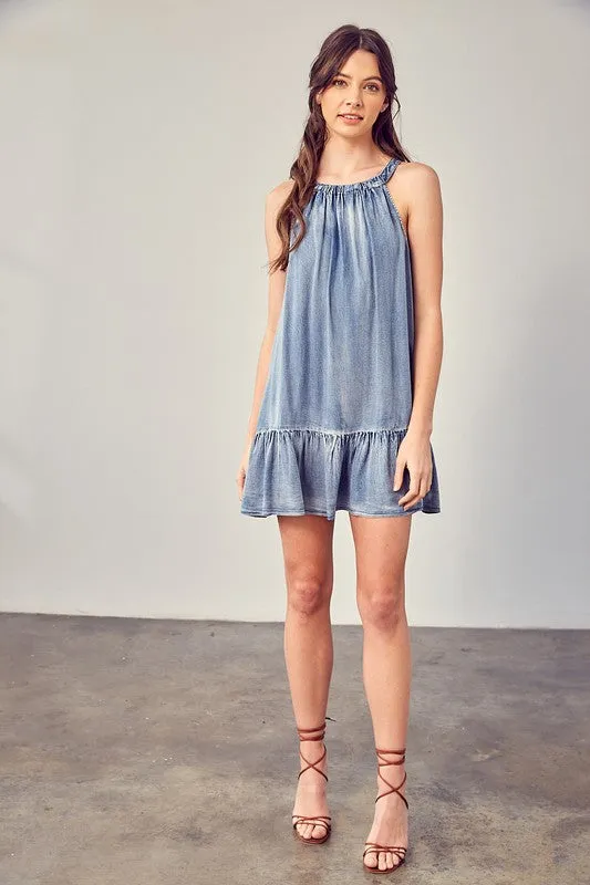 SHIRRED HALTER NECK DRESS