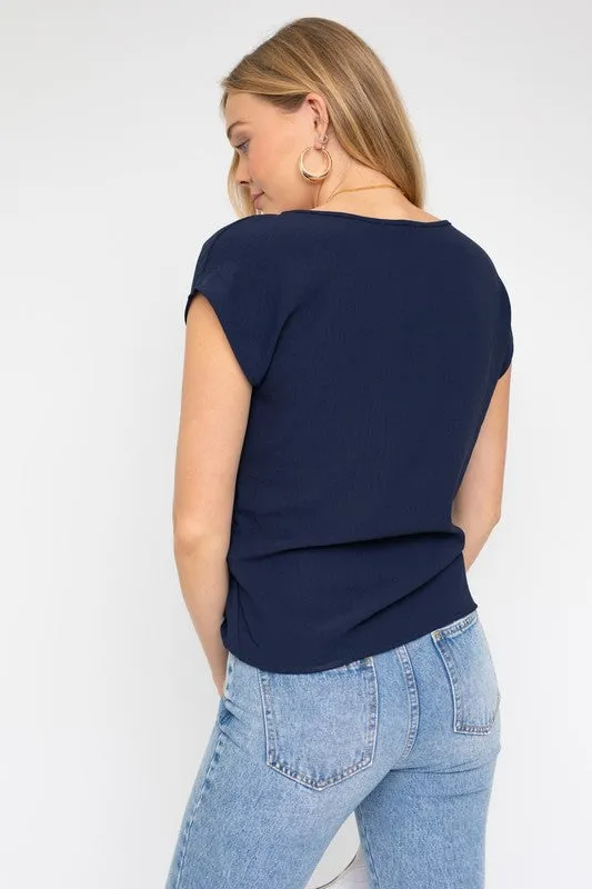 SHORT SLEEVE TOP WITH TWIST HEM DETAIL