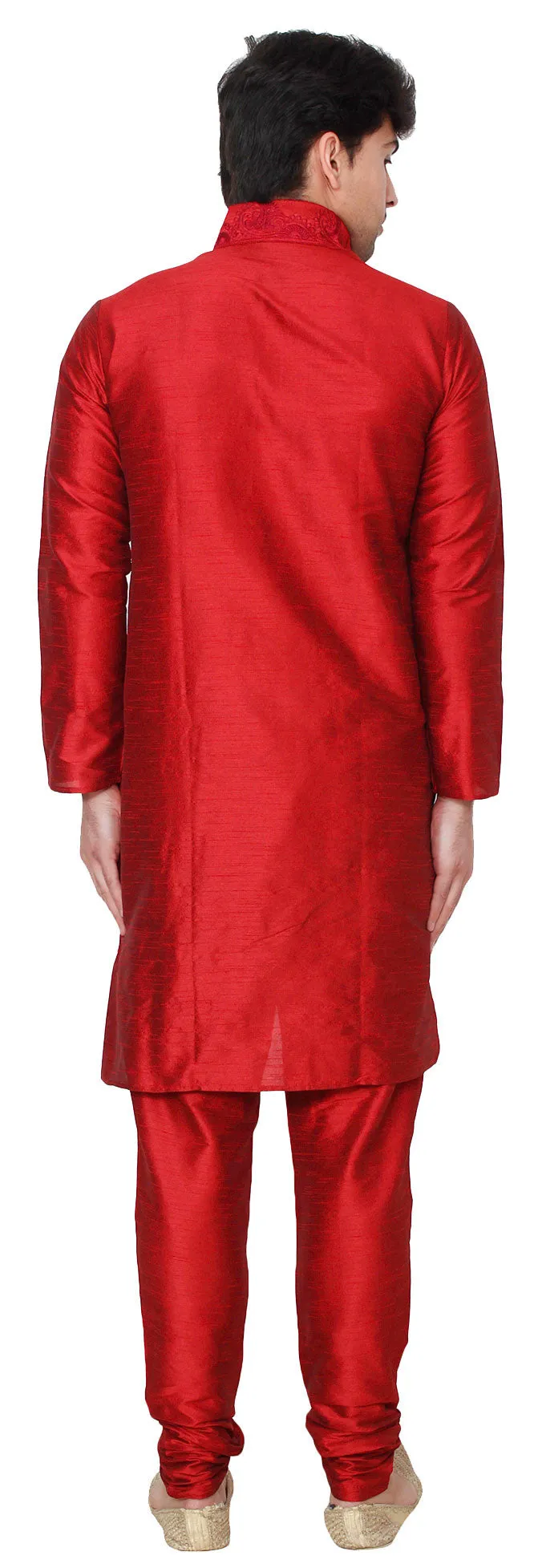 Silk Embroidered Mens Kurta Pajama India Clothing (Maroon)