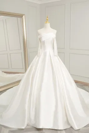 Simple Ball Gown Silk Wedding Dress with Sleeves