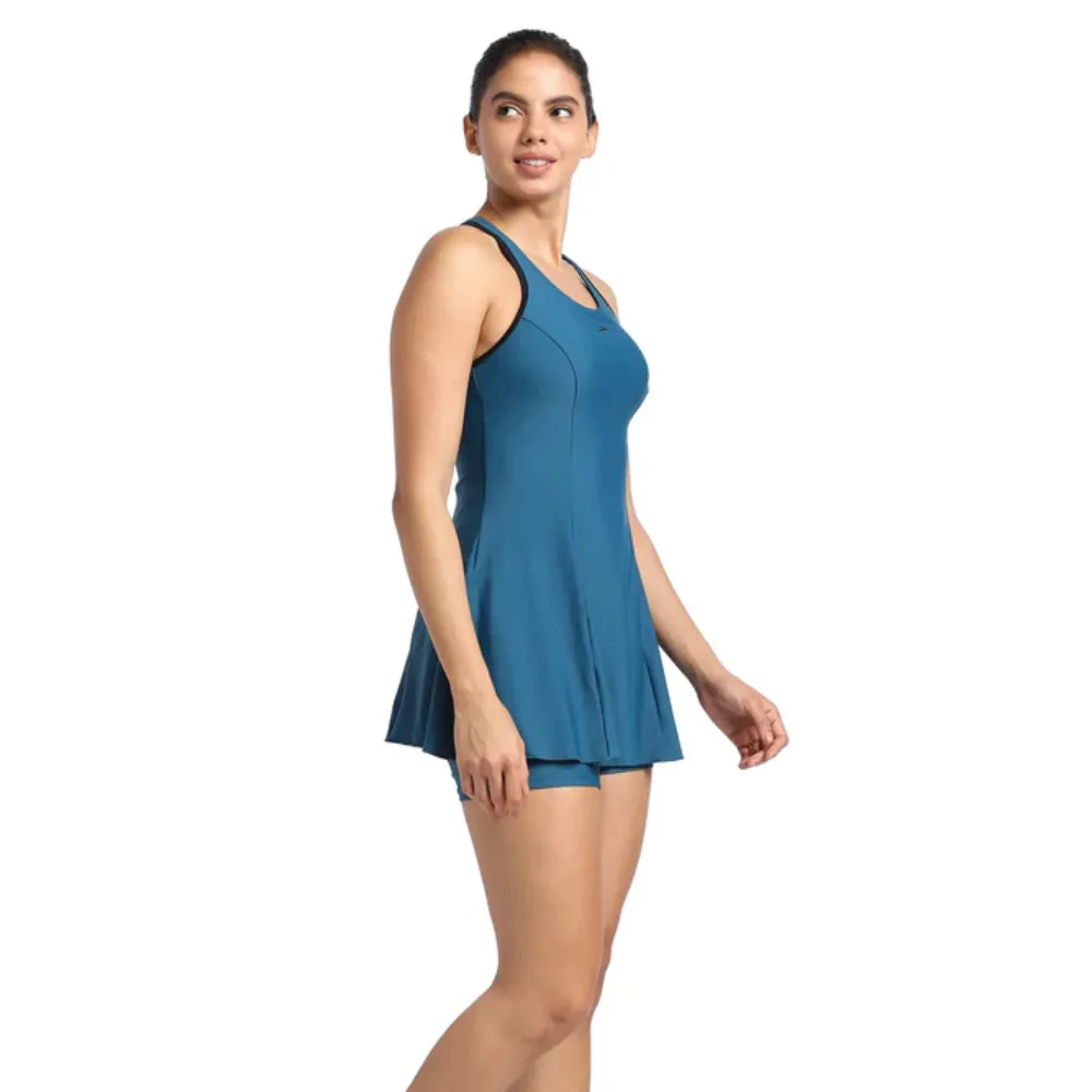 Speedo Women's AF Racerback Swimdress with Boyleg (Dark Teal/Black)