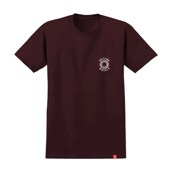 Spitfire Hollow Classic Pocket T-Shirt - Maroon/White