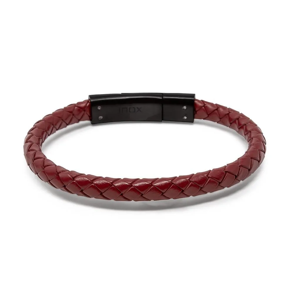 Stainless Steel Red Braided Leather Bracelet with Anchor