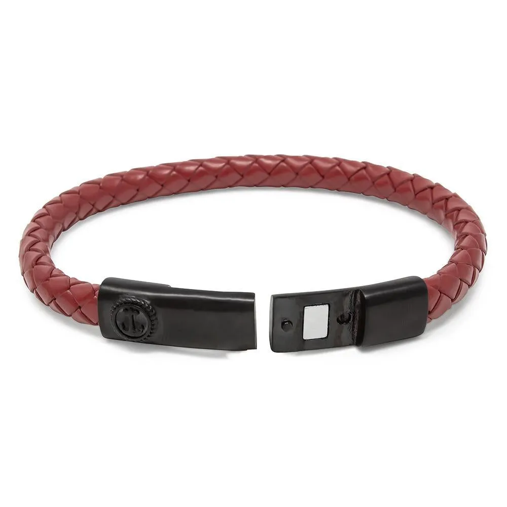 Stainless Steel Red Braided Leather Bracelet with Anchor