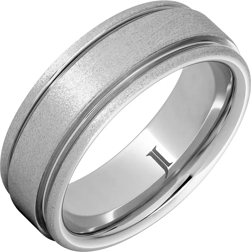 Stone Finish Serinium Ring With Rounded Grooved Edges