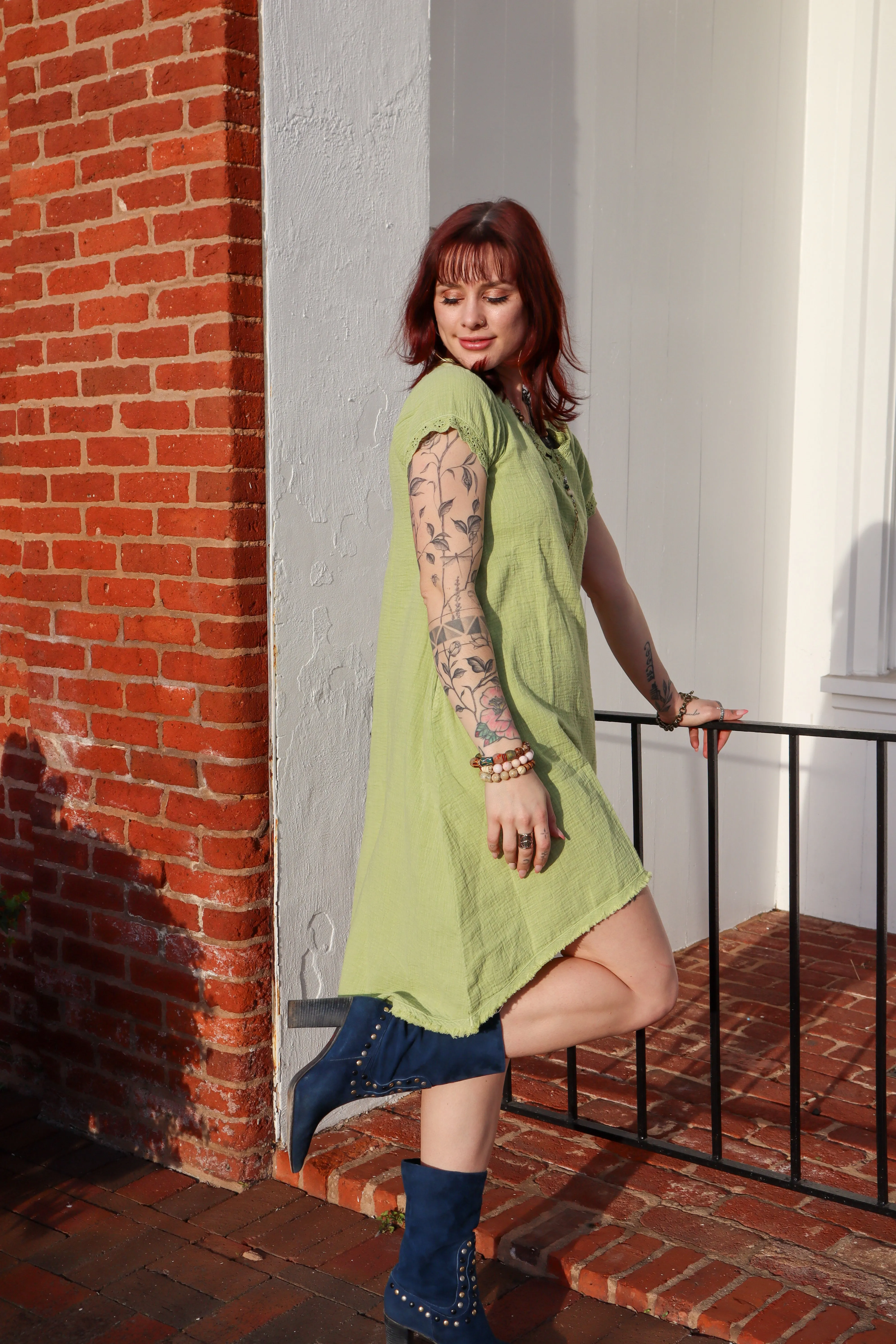 Summer Woven Gauzy Mini Layering Tunic in Lime by Paper Lacd