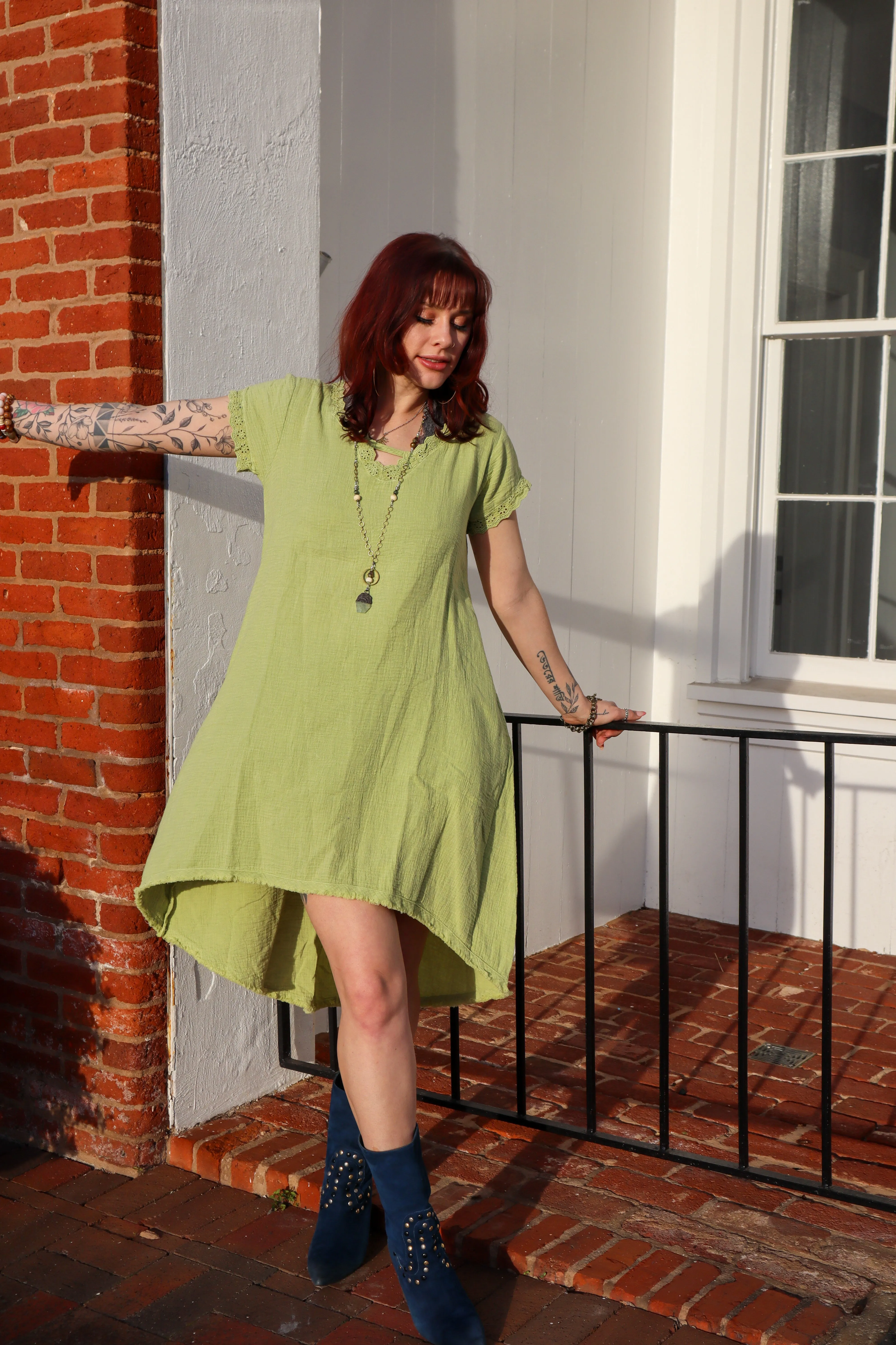 Summer Woven Gauzy Mini Layering Tunic in Lime by Paper Lacd