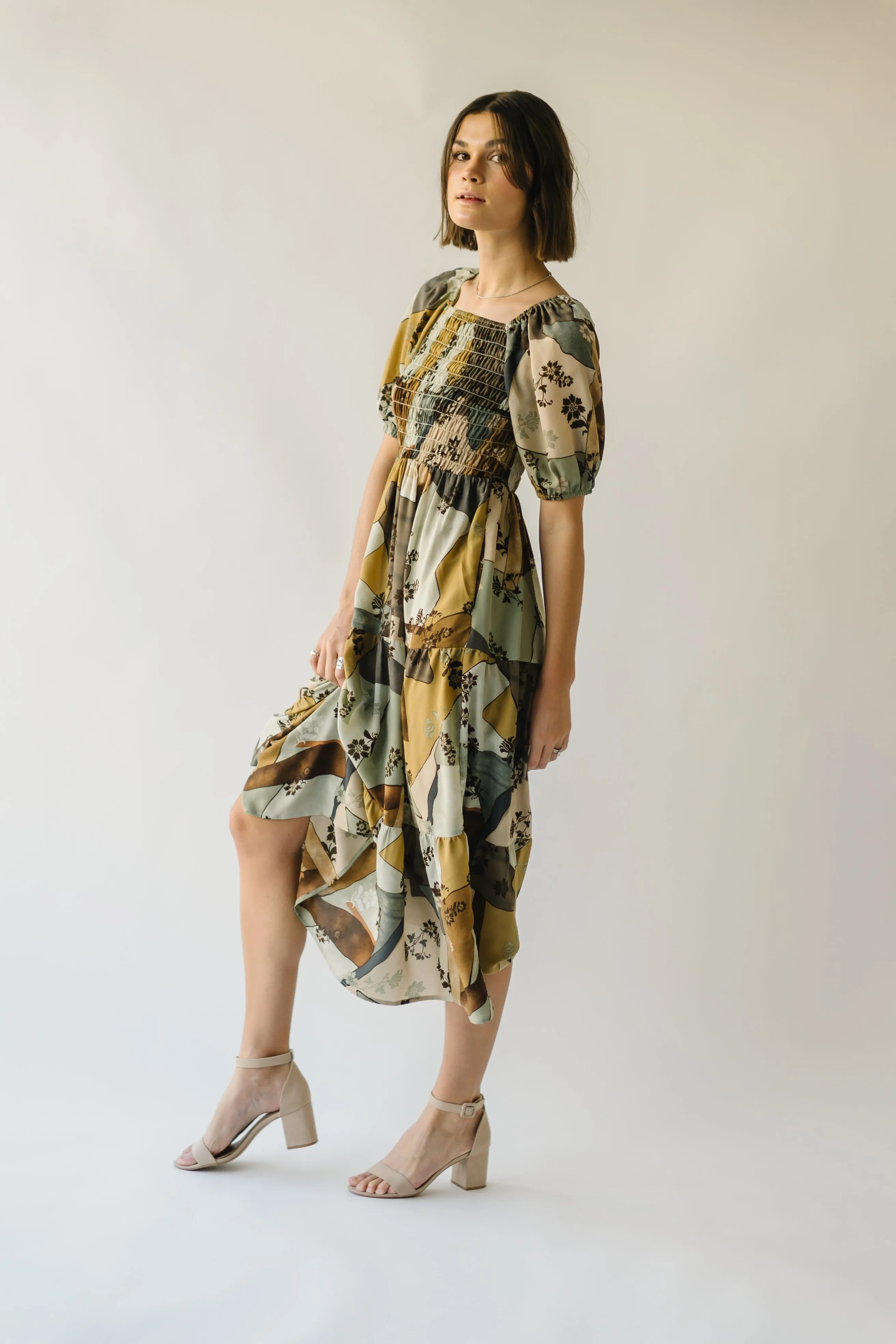 The Wesson Floral Patchwork Midi Dress in Multi