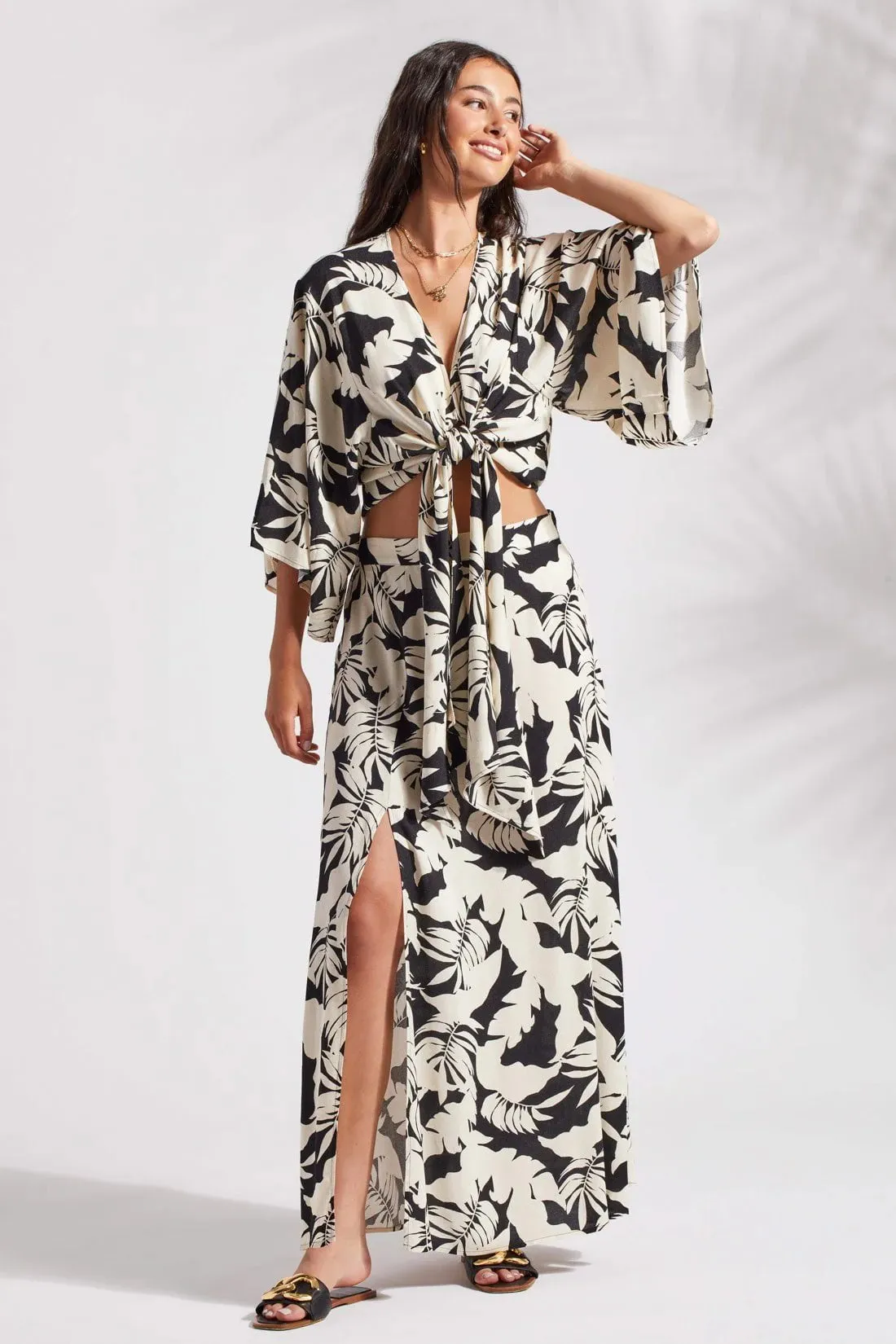 Tribal Printed Kimono Top with Front Tie- Multi