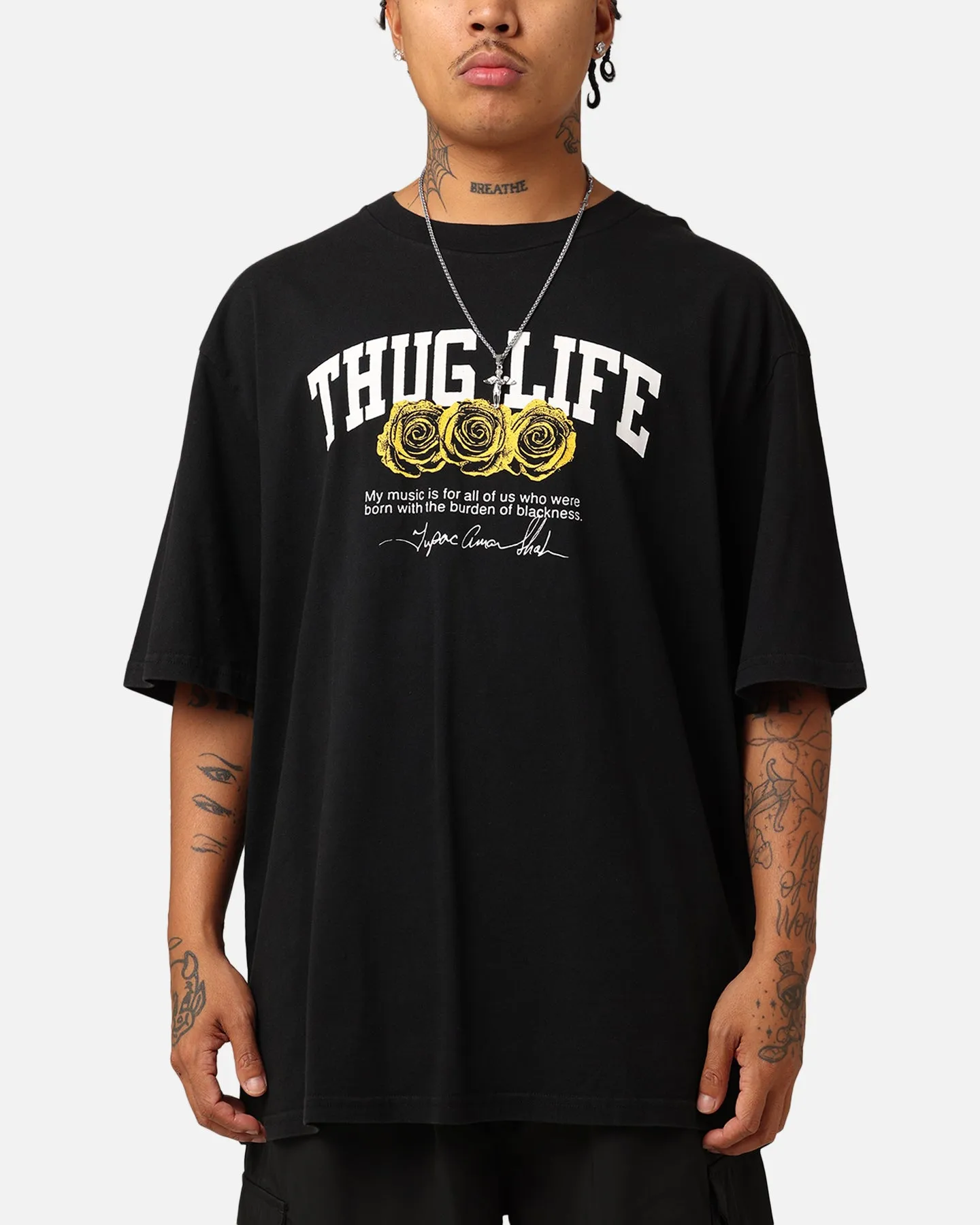 Tupac Thug Life Rose T-Shirt Washed Black