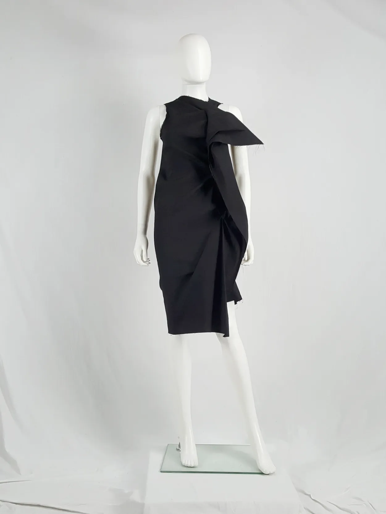 Uma Wang black dress with sculptural front drape — spring 2013